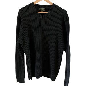 Eddie Bauer Sweater Mens L V-Neck Charcoal Gray Ribbed Heavyweight Australian